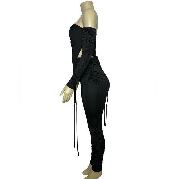 SOLD! Elegant Black Off-Shoulder Pants Set - Picture 4 of 14